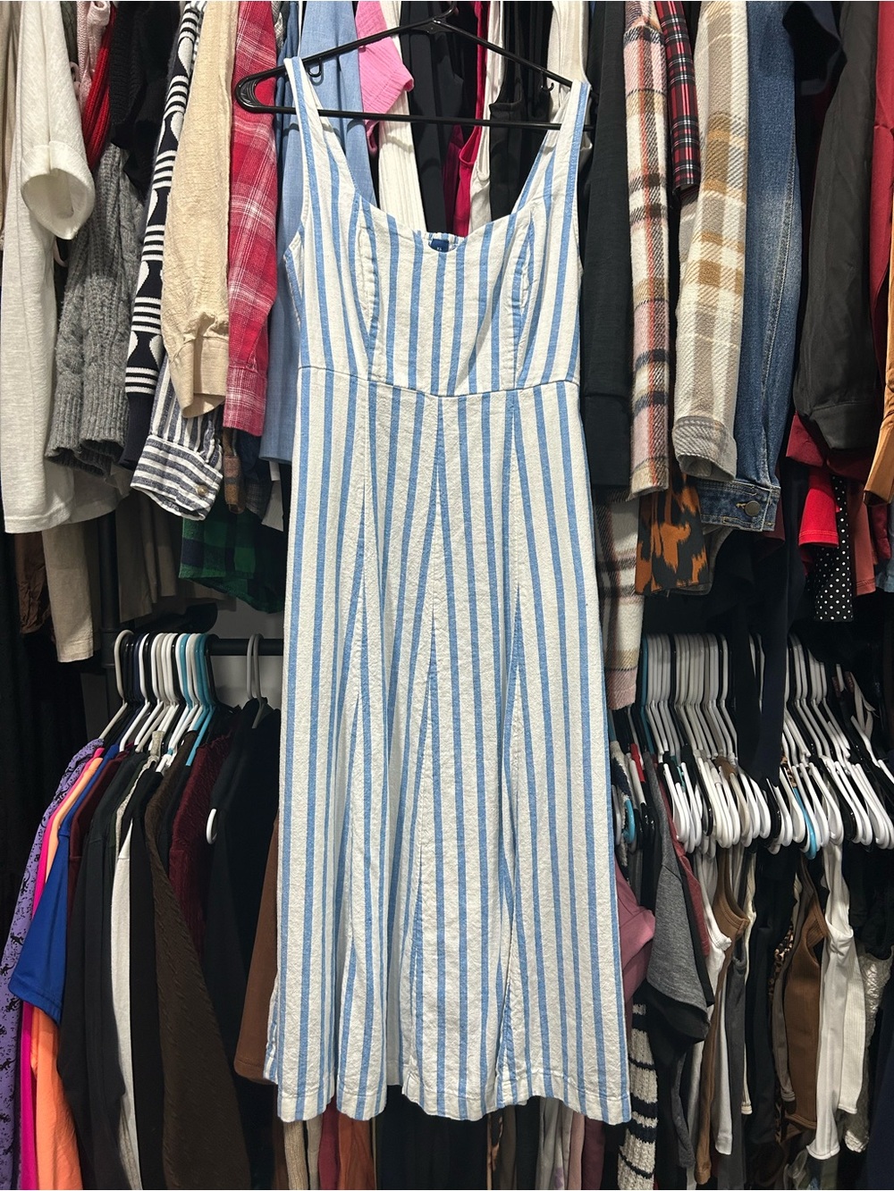 Blue and White Striped Midi Sundress